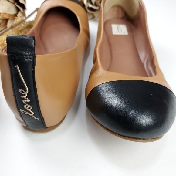 🔴  ED LOVE Lilliane2 Camel Black Cap Toe Flat 7.5w - Picture 6 of 13